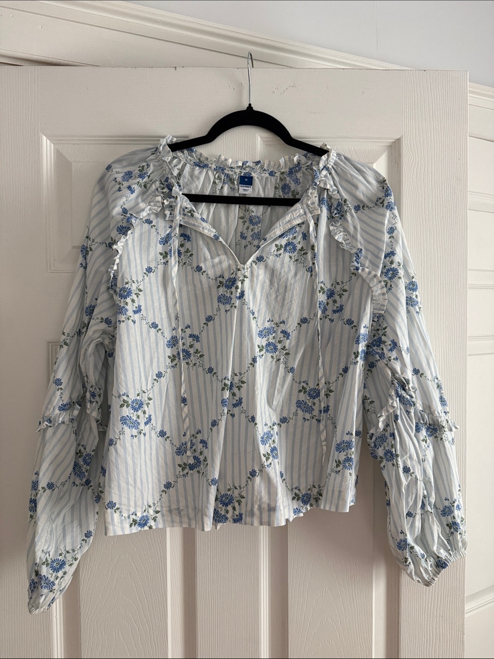 Old Navy Blue and White Floral Peasant Blouse